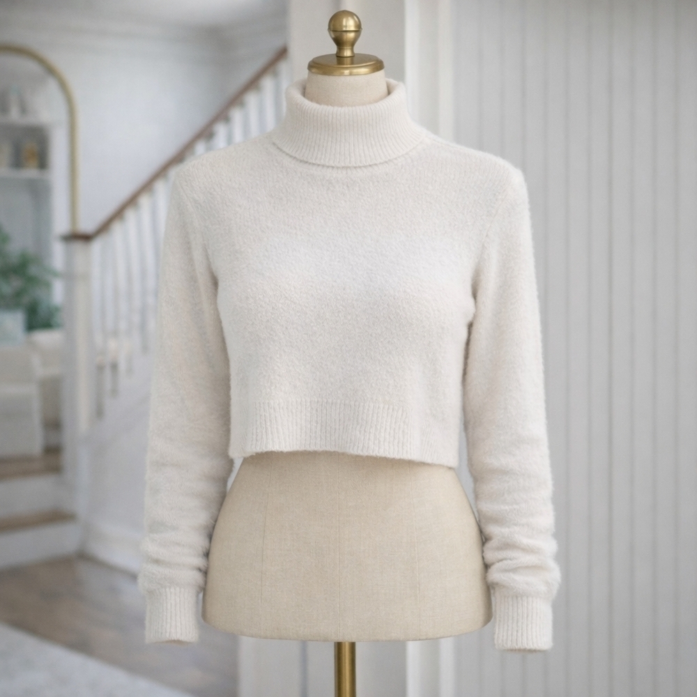 Zara Cream Fuzzy Long Sleeve Sweater Sz Medium